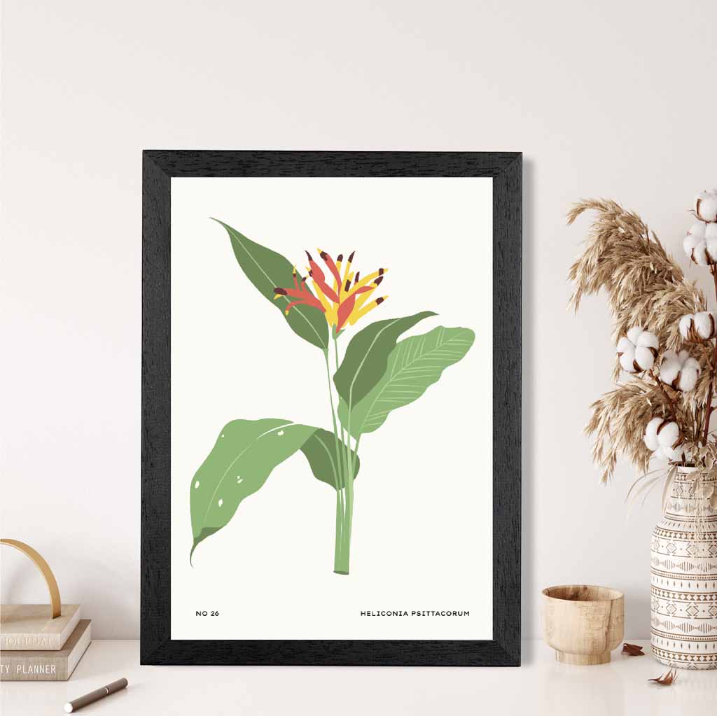 Modern Floral Green, Yellow Parakeet Flower Art Print | Wall Art Plaza UK
