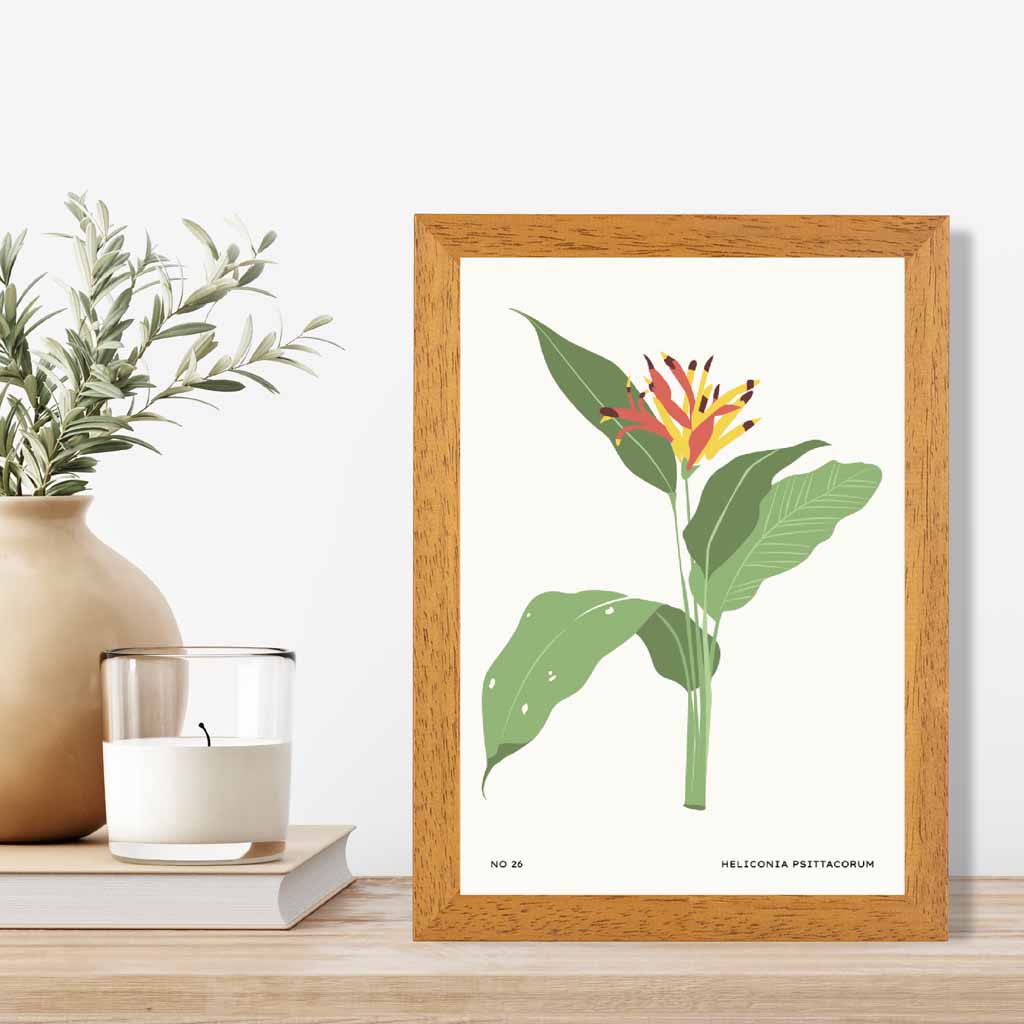 Modern Floral Green, Yellow Parakeet Flower Art Print | Wall Art Plaza UK