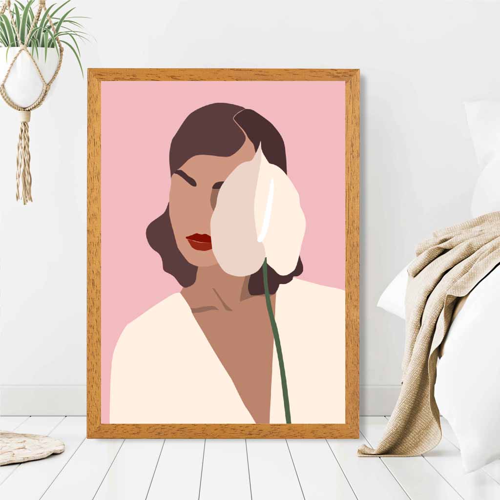 Modern Art Pink, Cream Shy Lilly Art Print | Wall Art Plaza UK