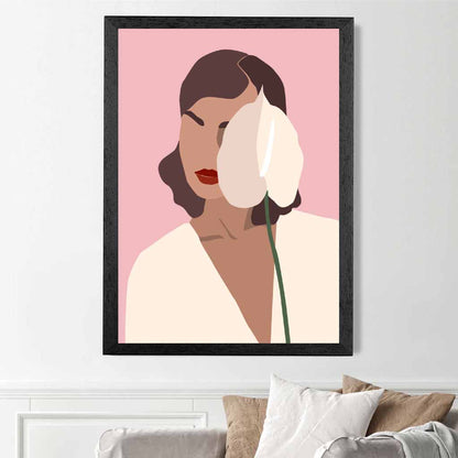 Modern Art Pink, Cream Shy Lilly Art Print | Wall Art Plaza UK