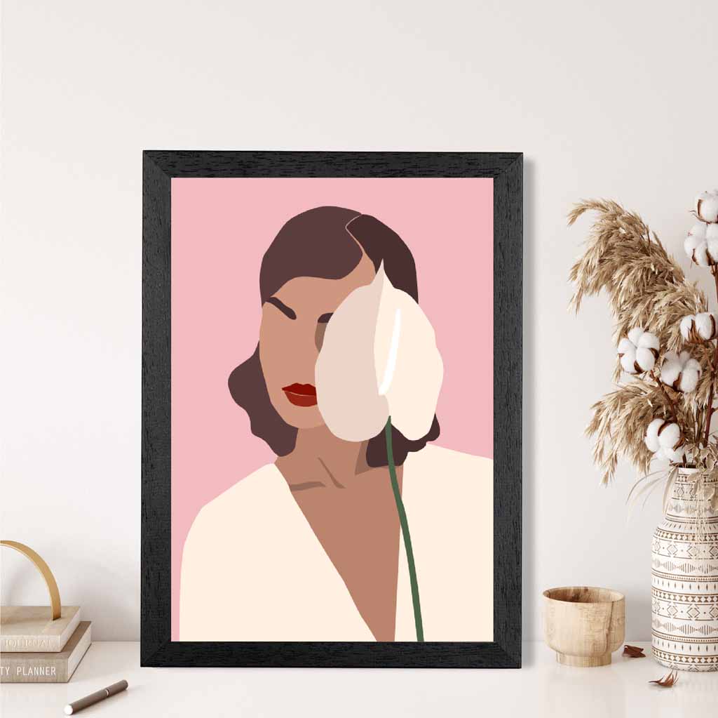 Modern Art Pink, Cream Shy Lilly Art Print | Wall Art Plaza UK