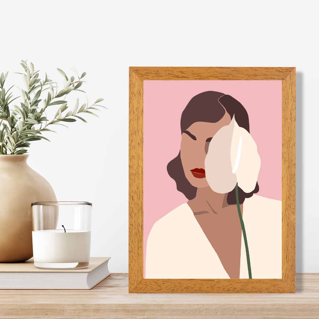 Modern Art Pink, Cream Shy Lilly Art Print | Wall Art Plaza UK