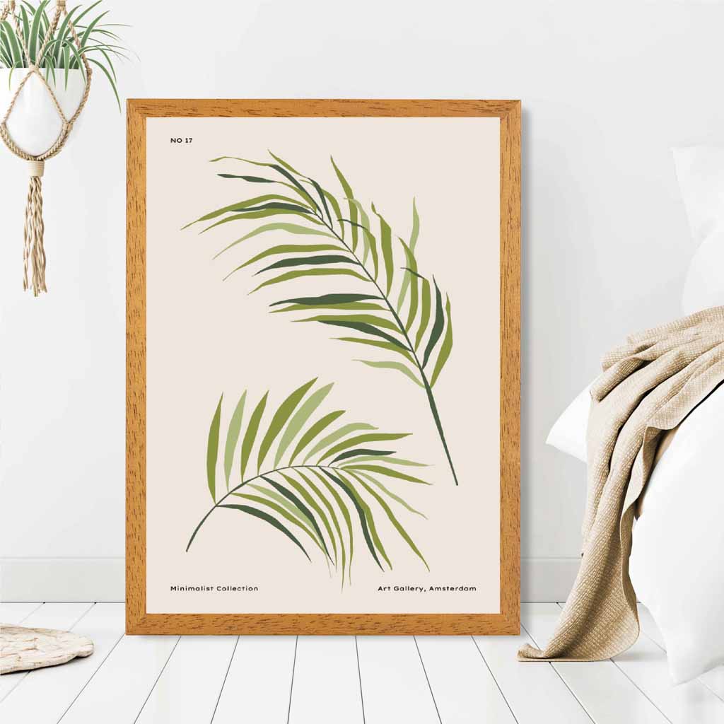 Minimal Beige, Green Palm Leaves Art Print | Wall Art Plaza UK