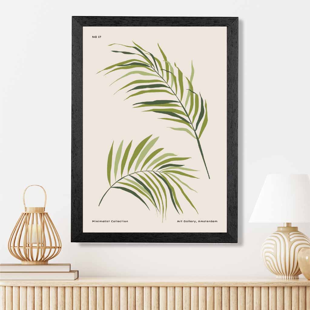 Minimal Beige, Green Palm Leaves Art Print | Wall Art Plaza UK