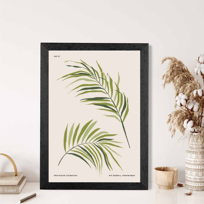 Minimal Beige, Green Palm Leaves Art Print | Wall Art Plaza UK