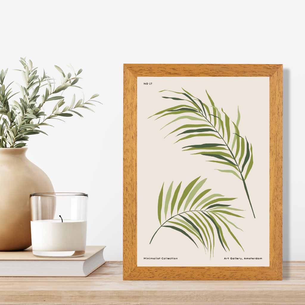 Minimal Beige, Green Palm Leaves Art Print | Wall Art Plaza UK