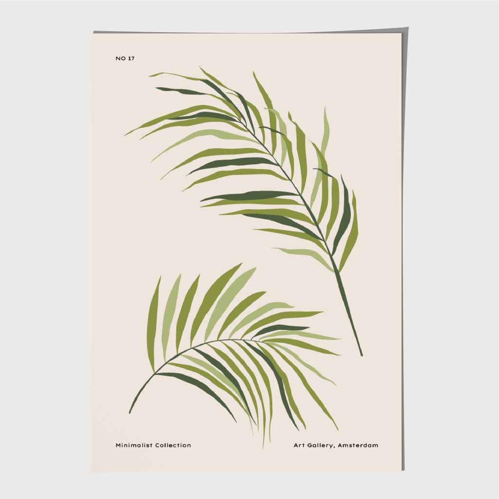 Minimal Beige, Green Palm Leaves Art Print | Wall Art Plaza UK