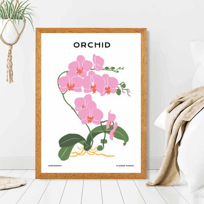 Minimal Pink, Green Amsterdam Orchid Art Print | Wall Art Plaza UK