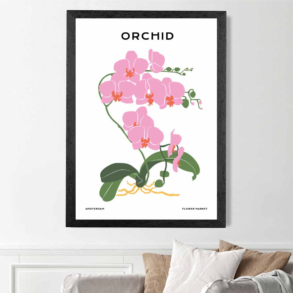 Minimal Pink, Green Amsterdam Orchid Art Print | Wall Art Plaza UK