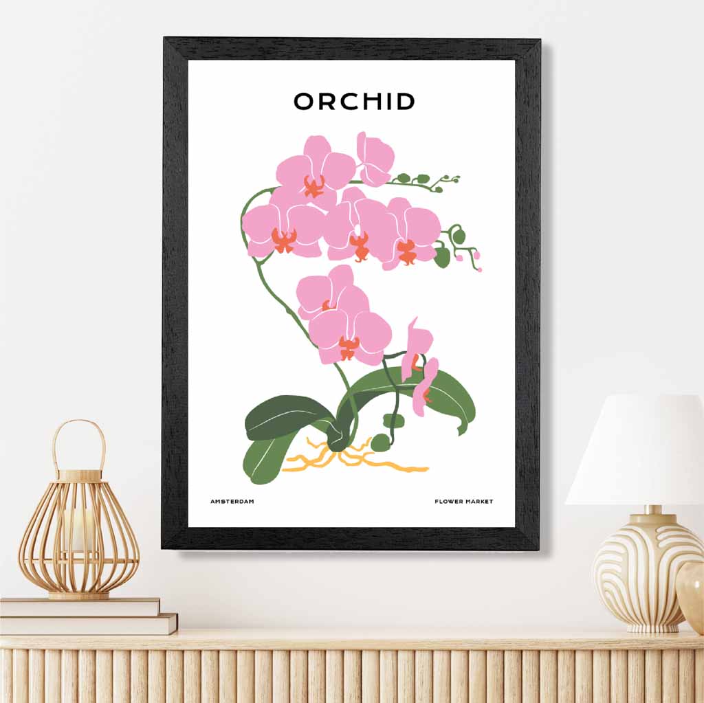 Minimal Pink, Green Amsterdam Orchid Art Print | Wall Art Plaza UK