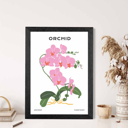 Minimal Pink, Green Amsterdam Orchid Art Print | Wall Art Plaza UK