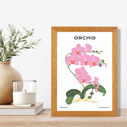 Minimal Pink, Green Amsterdam Orchid Art Print | Wall Art Plaza UK