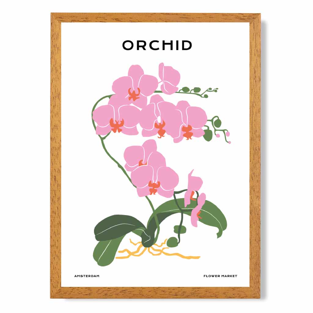 Minimal Pink, Green Amsterdam Orchid Art Print | Wall Art Plaza UK