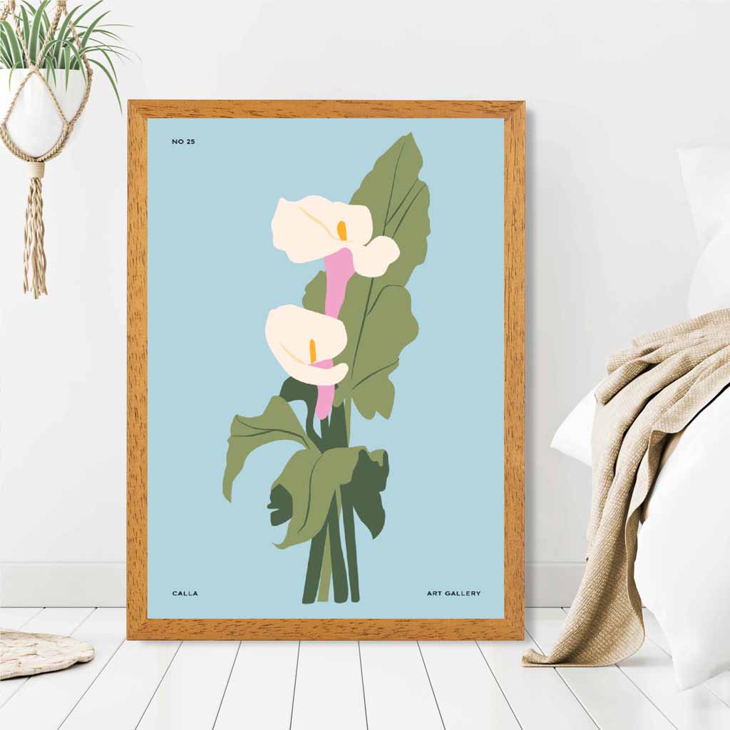 Modern Floral Blue, Green Calla Lilly Art Poster | Wall Art Plaza UK