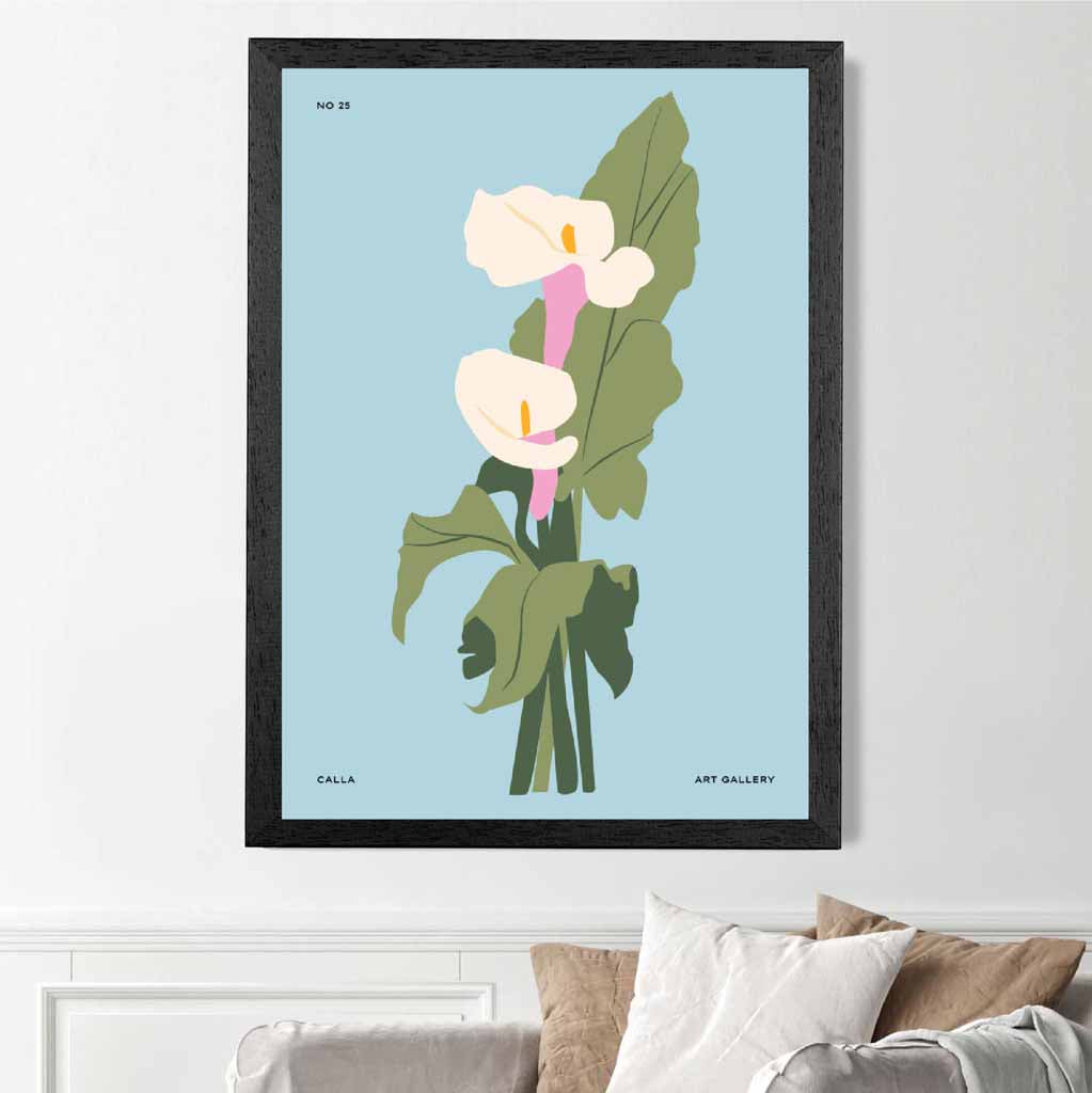 Modern Floral Blue, Green Calla Lilly Art Poster | Wall Art Plaza UK