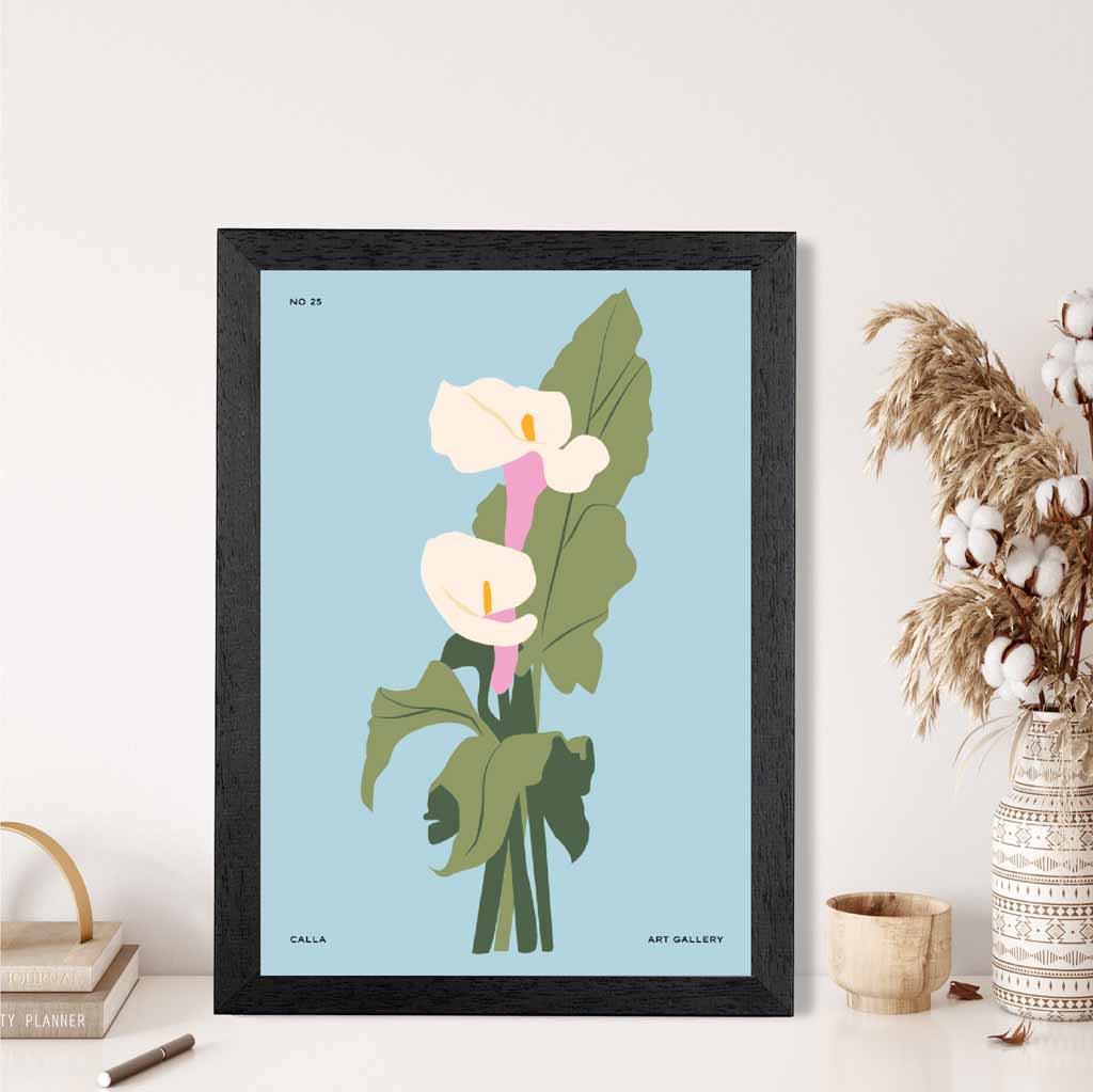 Modern Floral Blue, Green Calla Lilly Art Poster | Wall Art Plaza UK