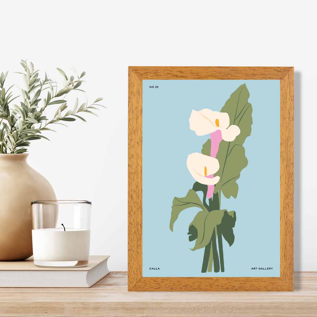 Modern Floral Blue, Green Calla Lilly Art Poster | Wall Art Plaza UK