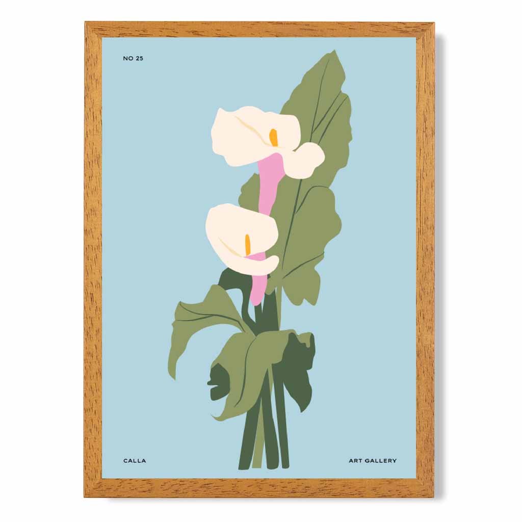 Modern Floral Blue, Green Calla Lilly Art Poster | Wall Art Plaza UK