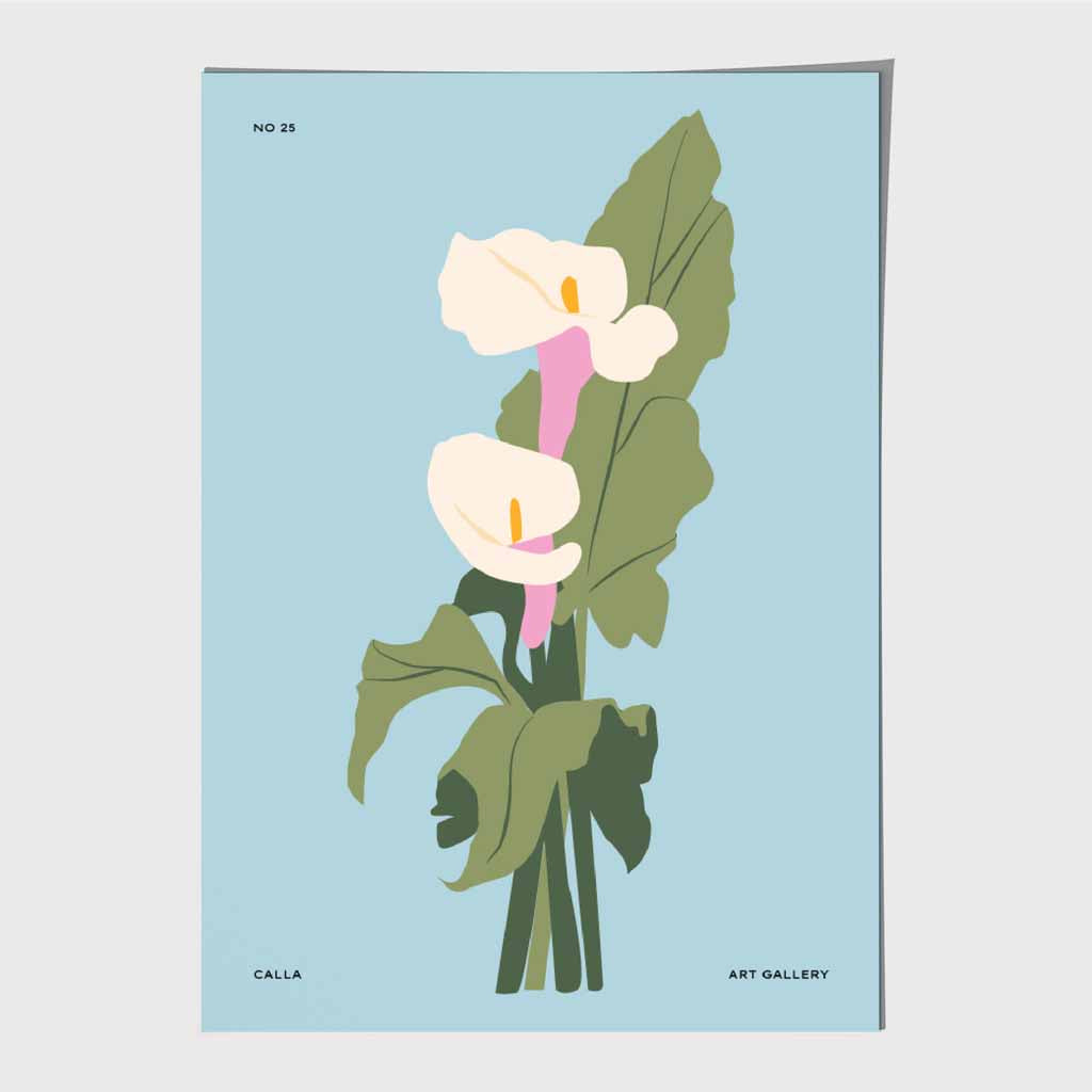 Modern Floral Blue, Green Calla Lilly Art Poster | Wall Art Plaza UK