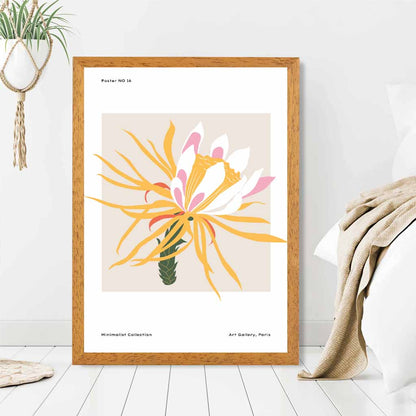 Modern Floral Yellow, Pink Night Blooming Flower Art Print | Wall Art Plaza UK