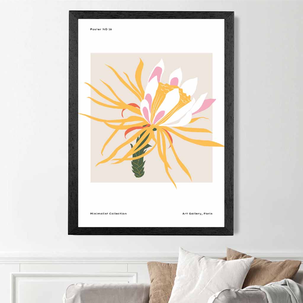 Modern Floral Yellow, Pink Night Blooming Flower Art Print | Wall Art Plaza UK