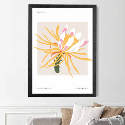 Modern Floral Yellow, Pink Night Blooming Flower Art Print | Wall Art Plaza UK