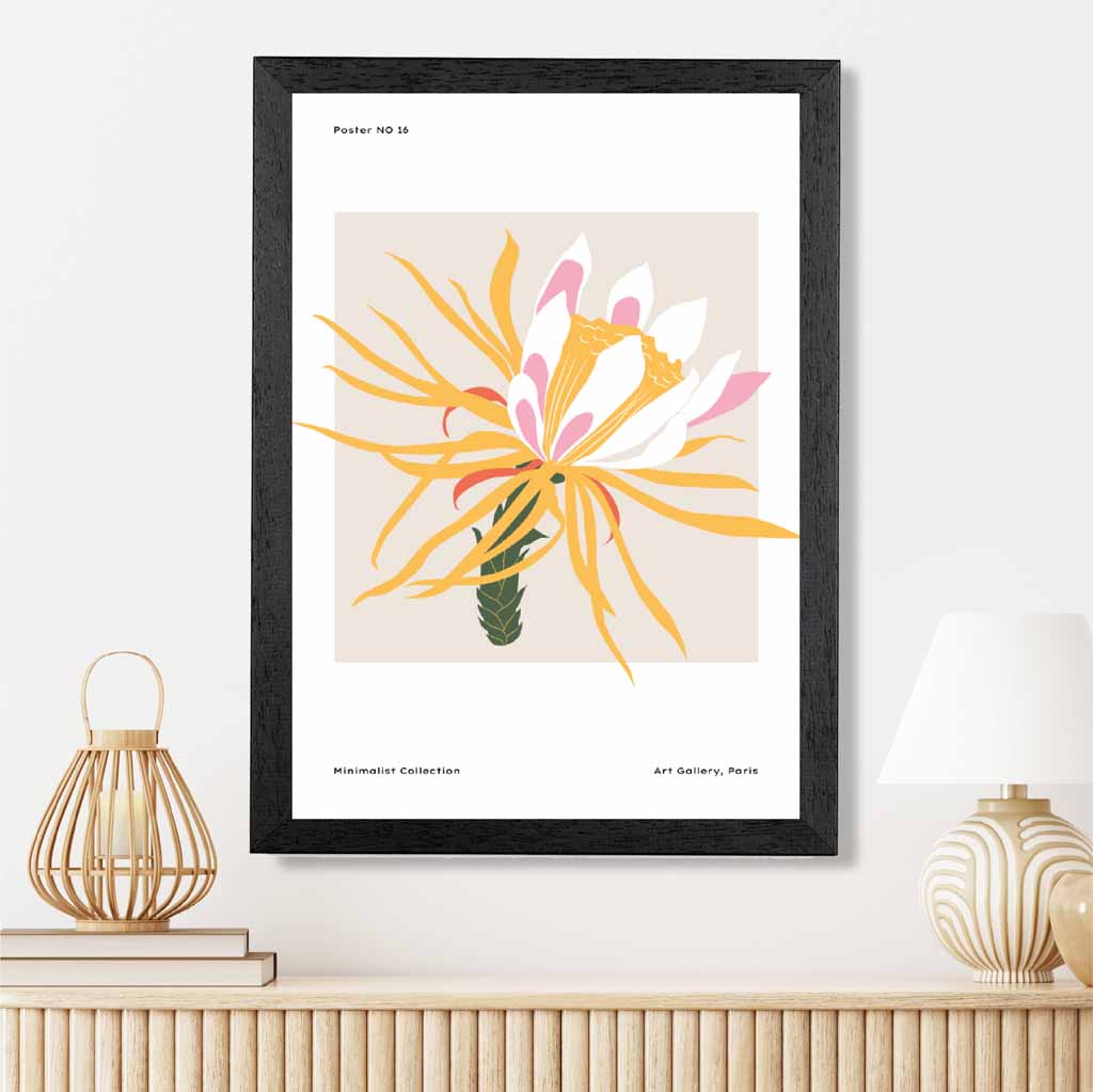 Modern Floral Yellow, Pink Night Blooming Flower Art Print | Wall Art Plaza UK