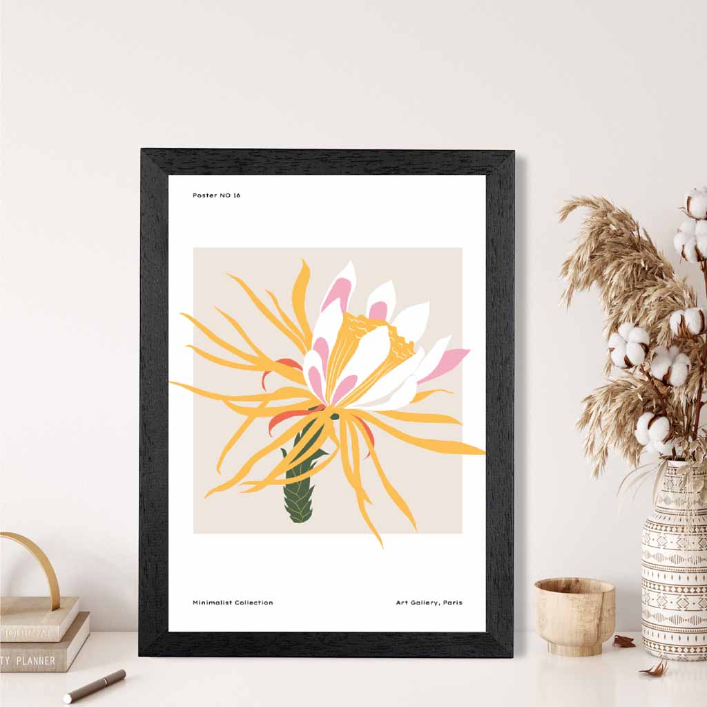 Modern Floral Yellow, Pink Night Blooming Flower Art Print | Wall Art Plaza UK