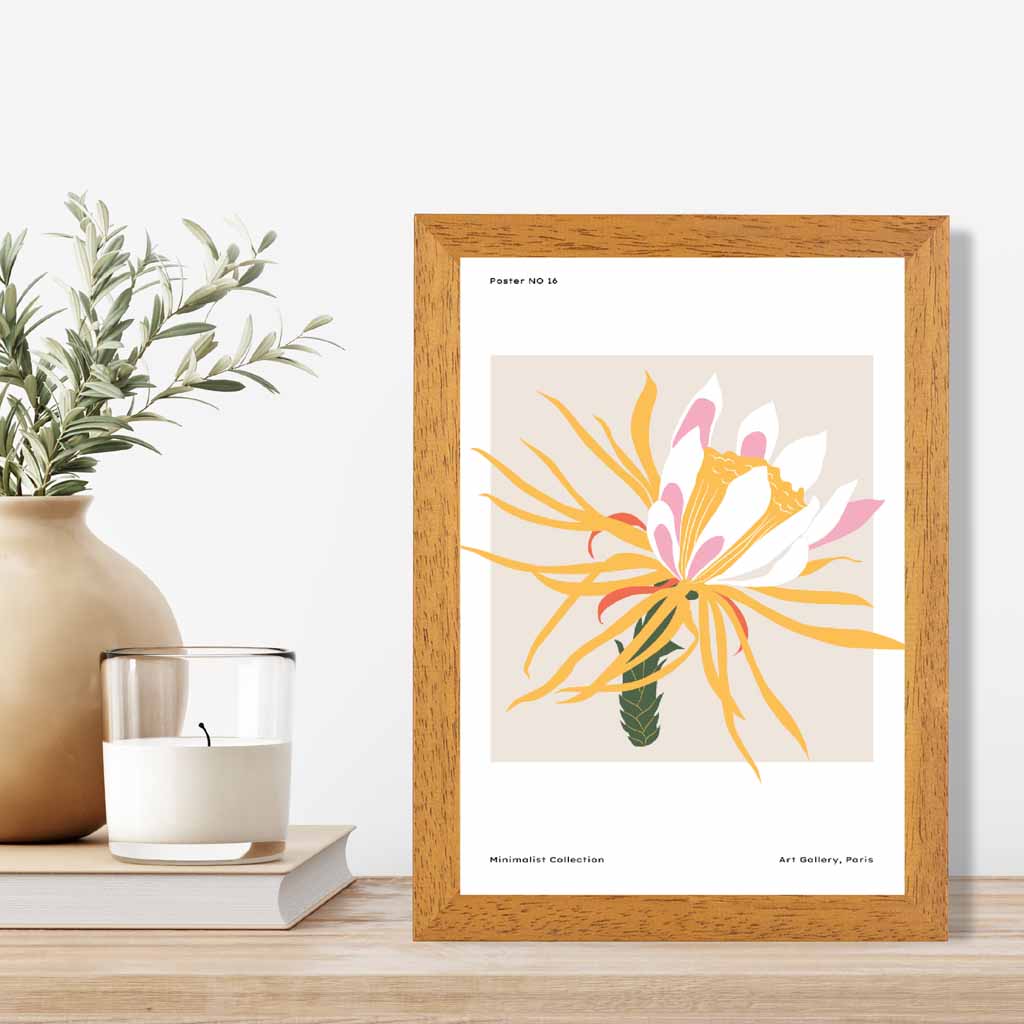 Modern Floral Yellow, Pink Night Blooming Flower Art Print | Wall Art Plaza UK