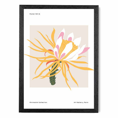 Modern Floral Yellow, Pink Night Blooming Flower Art Print | Wall Art Plaza UK