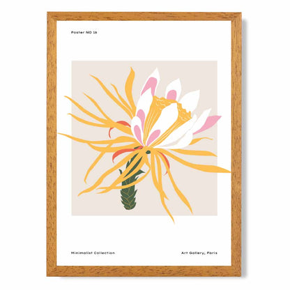 Modern Floral Yellow, Pink Night Blooming Flower Art Print | Wall Art Plaza UK