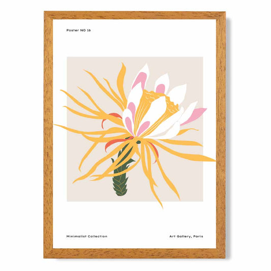 Modern Floral Yellow, Pink Night Blooming Flower Art Print | Wall Art Plaza UK