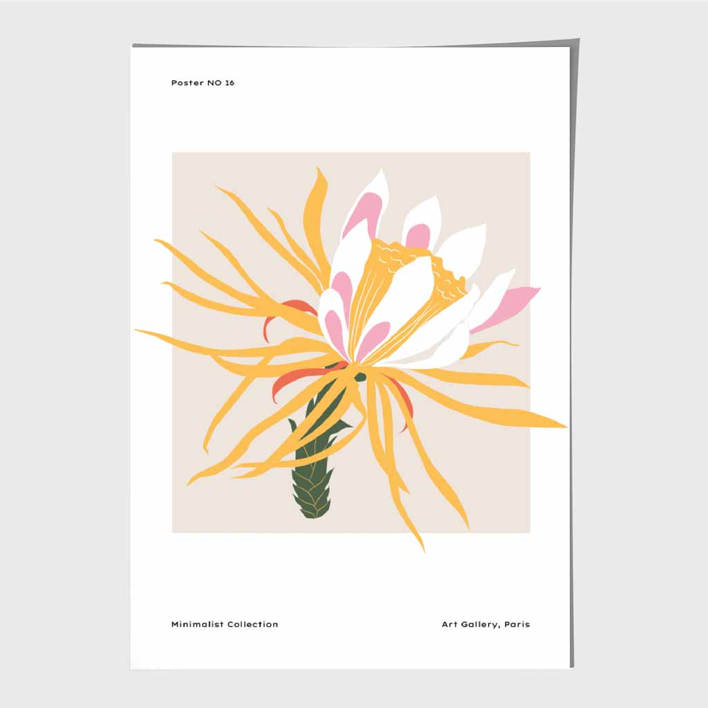 Modern Floral Yellow, Pink Night Blooming Flower Art Print | Wall Art Plaza UK