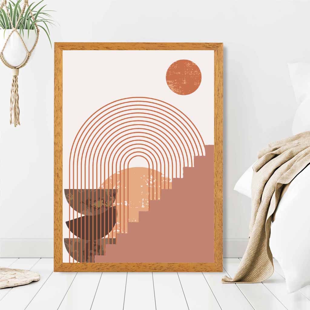 Boho Beige, Pink Geometric Lifestyle Art Poster | Wall Art Plaza