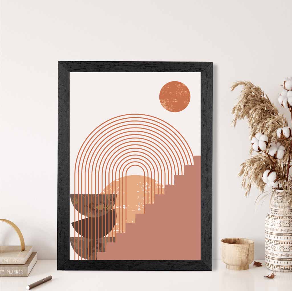 Boho Beige, Pink Geometric Lifestyle Art Poster | Wall Art Plaza