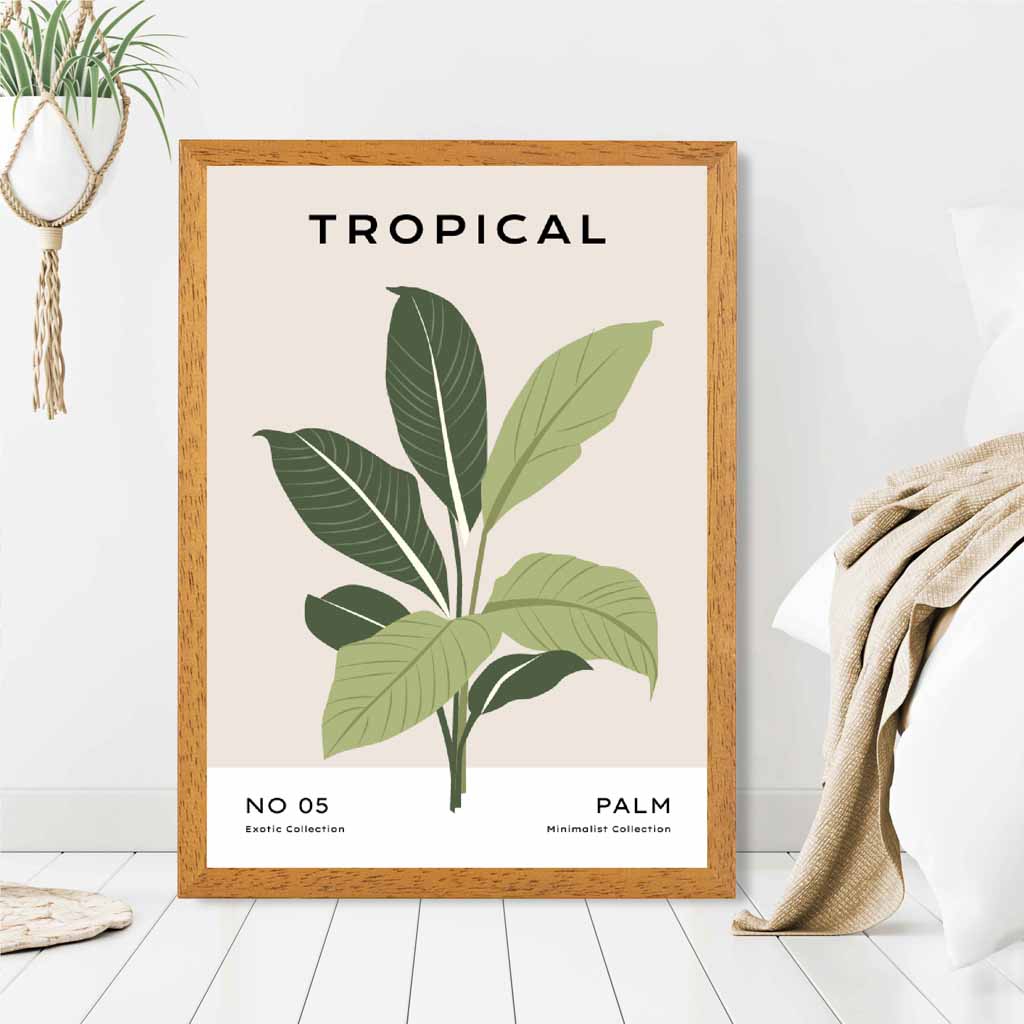 Minimal Tropical Beige, Green Palm Leaves Art Print | Wall Art Plaza UK