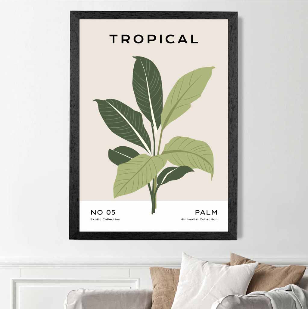 Minimal Tropical Beige, Green Palm Leaves Art Print | Wall Art Plaza UK