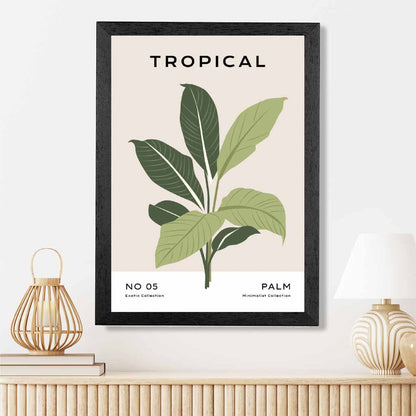 Minimal Tropical Beige, Green Palm Leaves Art Print | Wall Art Plaza UK