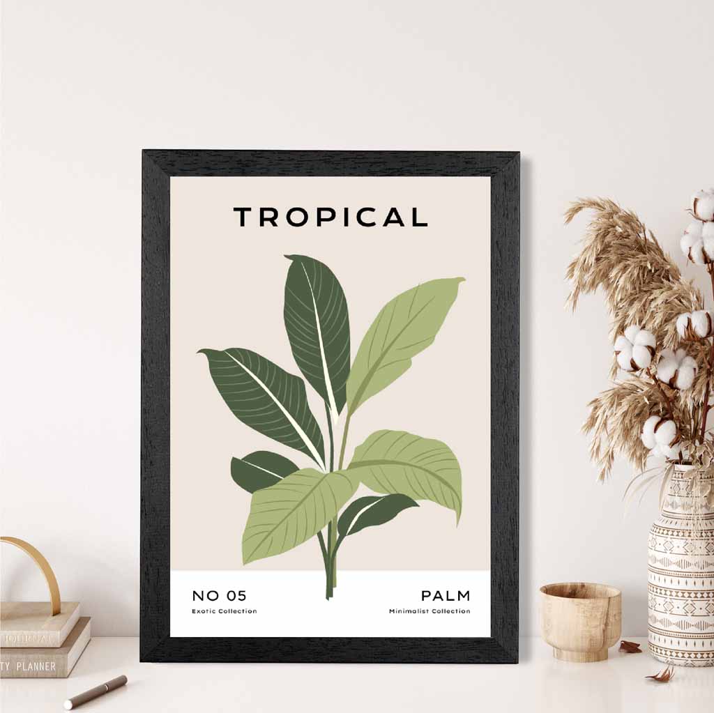 Minimal Tropical Beige, Green Palm Leaves Art Print | Wall Art Plaza UK