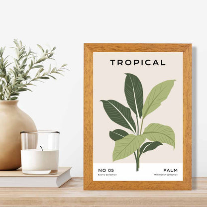 Minimal Tropical Beige, Green Palm Leaves Art Print | Wall Art Plaza UK