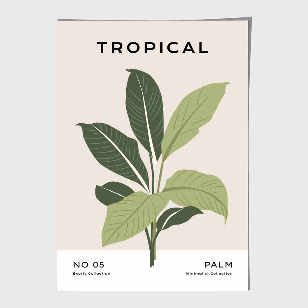 Minimal Tropical Beige, Green Palm Leaves Art Print | Wall Art Plaza UK