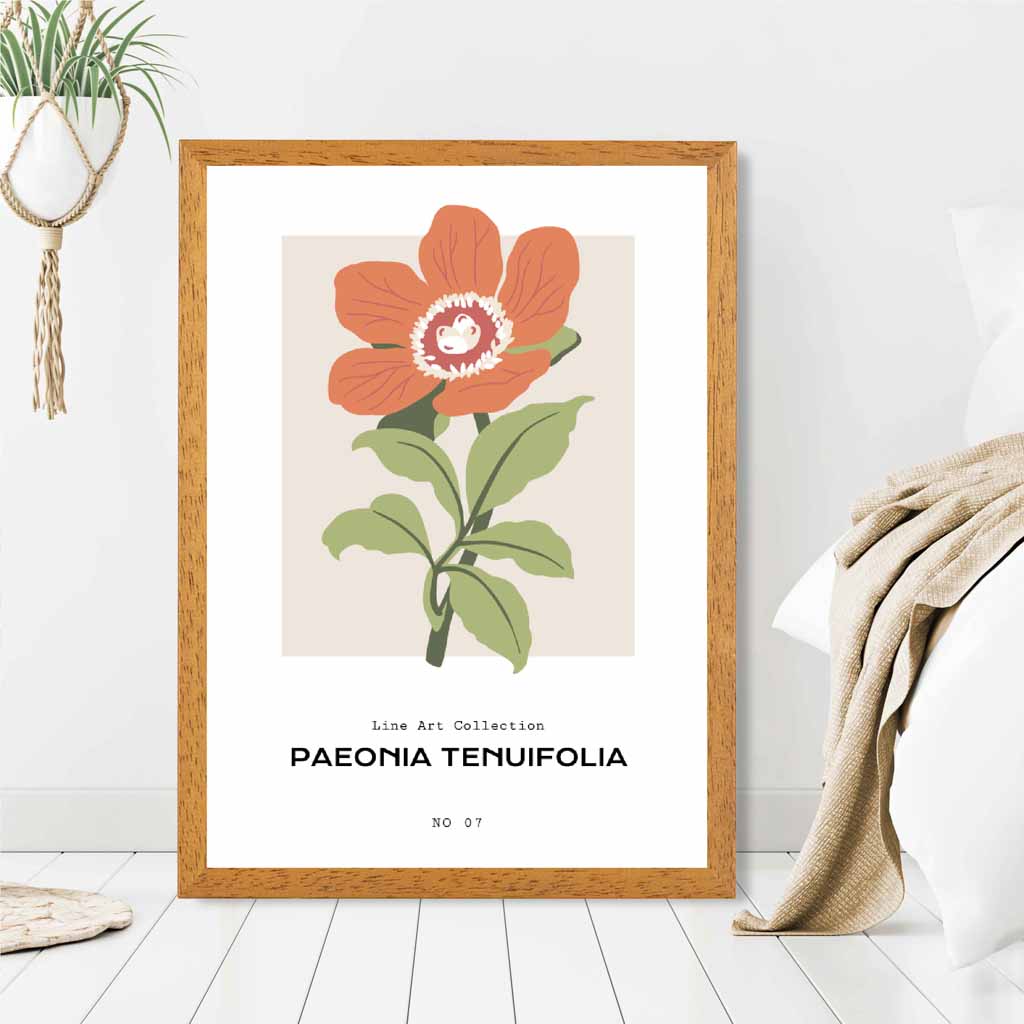 Modern Floral Orange, Green Fernleaf Peony Flower Art Print | Wall Art Plaza UK