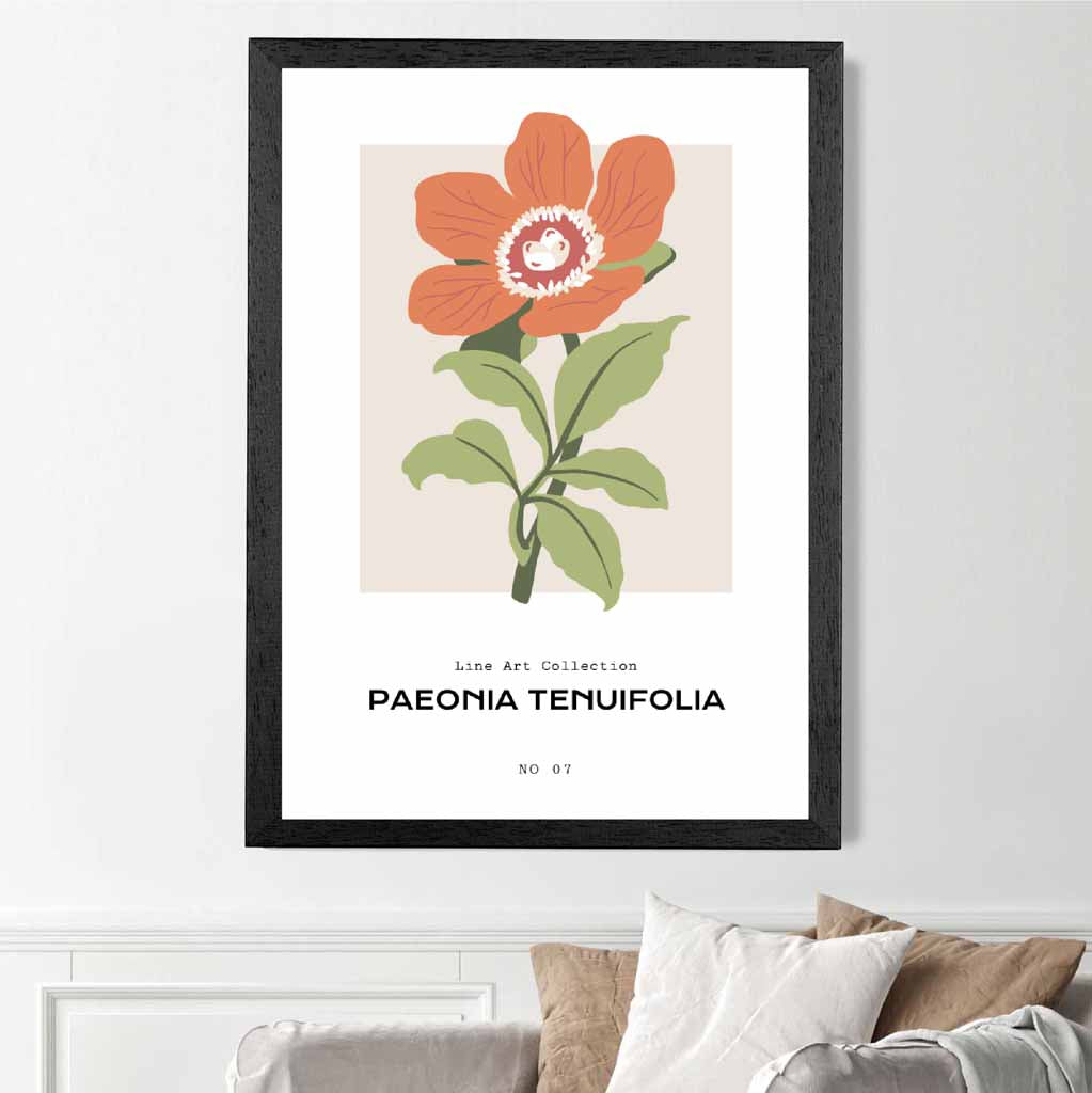 Modern Floral Orange, Green Fernleaf Peony Flower Art Print | Wall Art Plaza UK