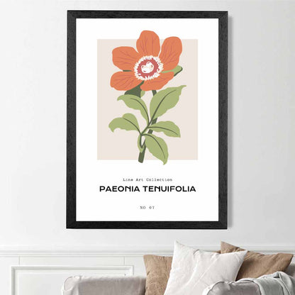 Modern Floral Orange, Green Fernleaf Peony Flower Art Print | Wall Art Plaza UK