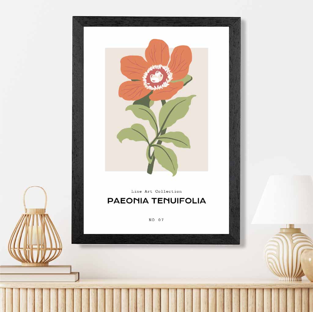 Modern Floral Orange, Green Fernleaf Peony Flower Art Print | Wall Art Plaza UK