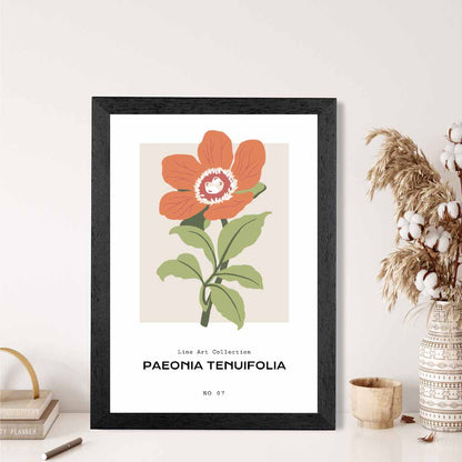 Modern Floral Orange, Green Fernleaf Peony Flower Art Print | Wall Art Plaza UK