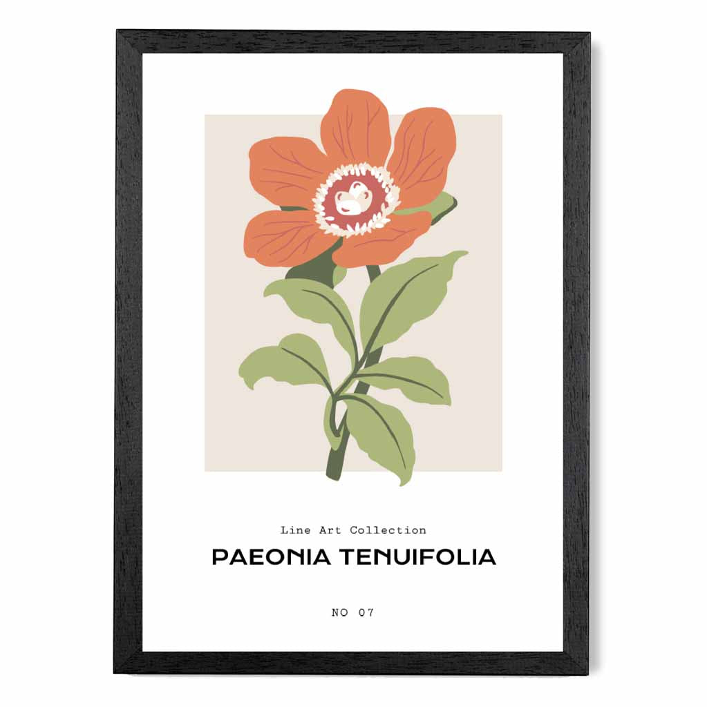 Modern Floral Orange, Green Fernleaf Peony Flower Art Print | Wall Art Plaza UK