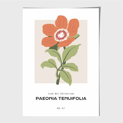 Modern Floral Orange, Green Fernleaf Peony Flower Art Print | Wall Art Plaza UK