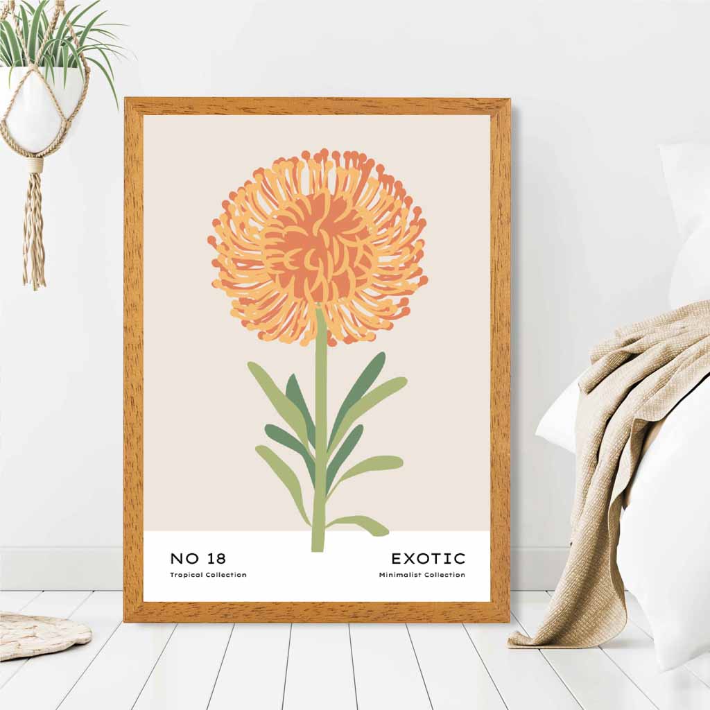 Exotic Floral Orange, Green Dahlia Flower Art Poster | Wall Art Plaza UK