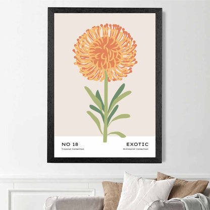 Exotic Floral Orange, Green Dahlia Flower Art Poster | Wall Art Plaza UK